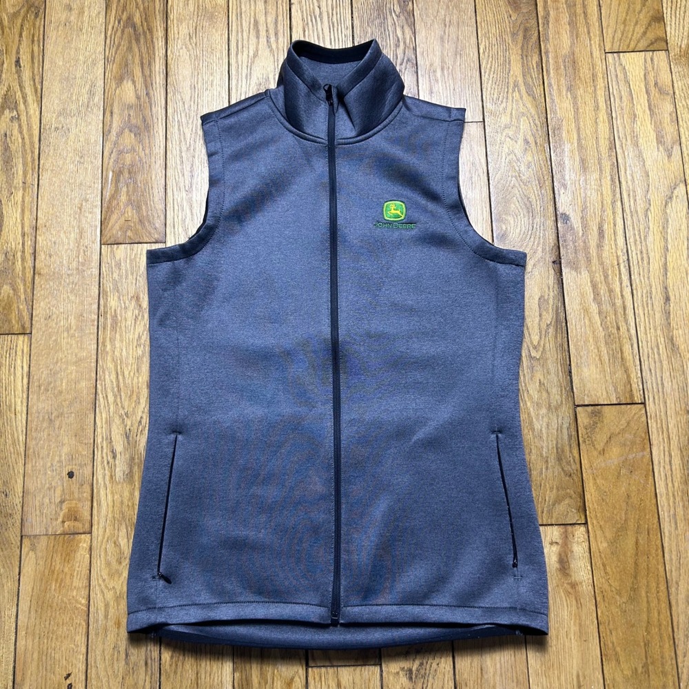John Deere Tri-Mountain Performance Vest Womens Medium Gray Full Zip FL7002‎
